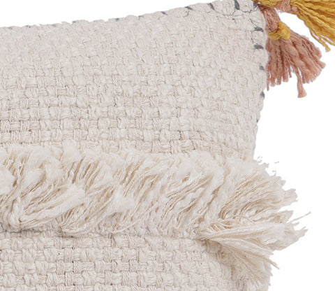 Ivory Jute Cotton Tassel Cushion Covers - Set of 2 (20 x 12 inch)