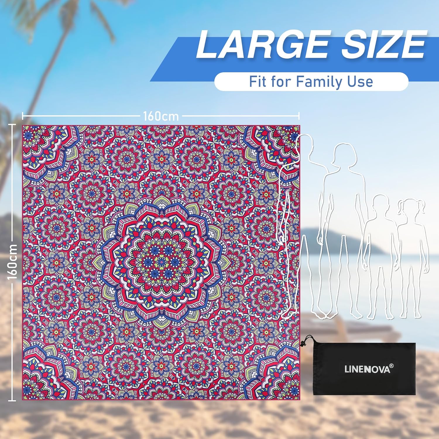 LINENKART Oversized Microfiber Beach Towel-160x160cm Extra Large Size Quick Dry Sand Free Camping Blanket Travel Swim Yoga Mat - Aztec Stripe