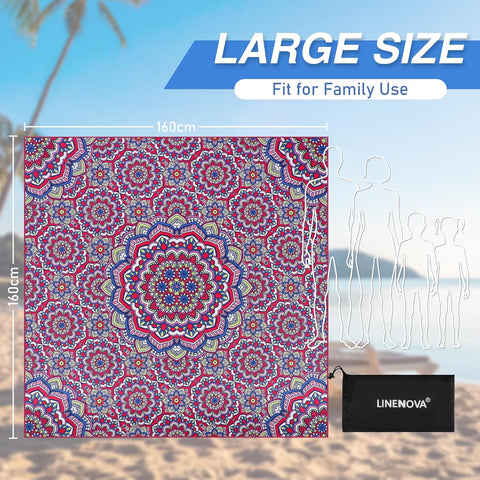 LINENKART Oversized Microfiber Beach Towel-160x160cm Extra Large Size Quick Dry Sand Free Camping Blanket Travel Swim Yoga Mat - Aztec Stripe