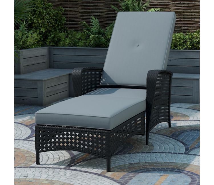 Black Reclining Outdoor Chaise Lounge Chair