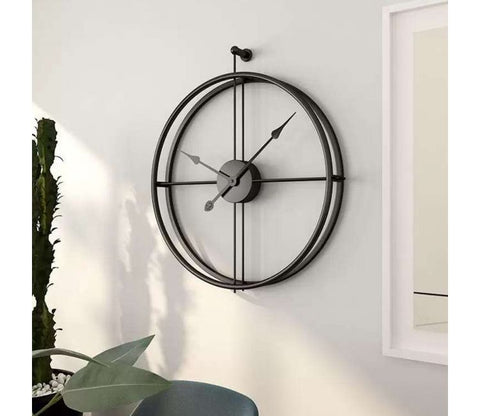Black Round Analog Metal Wall Clock