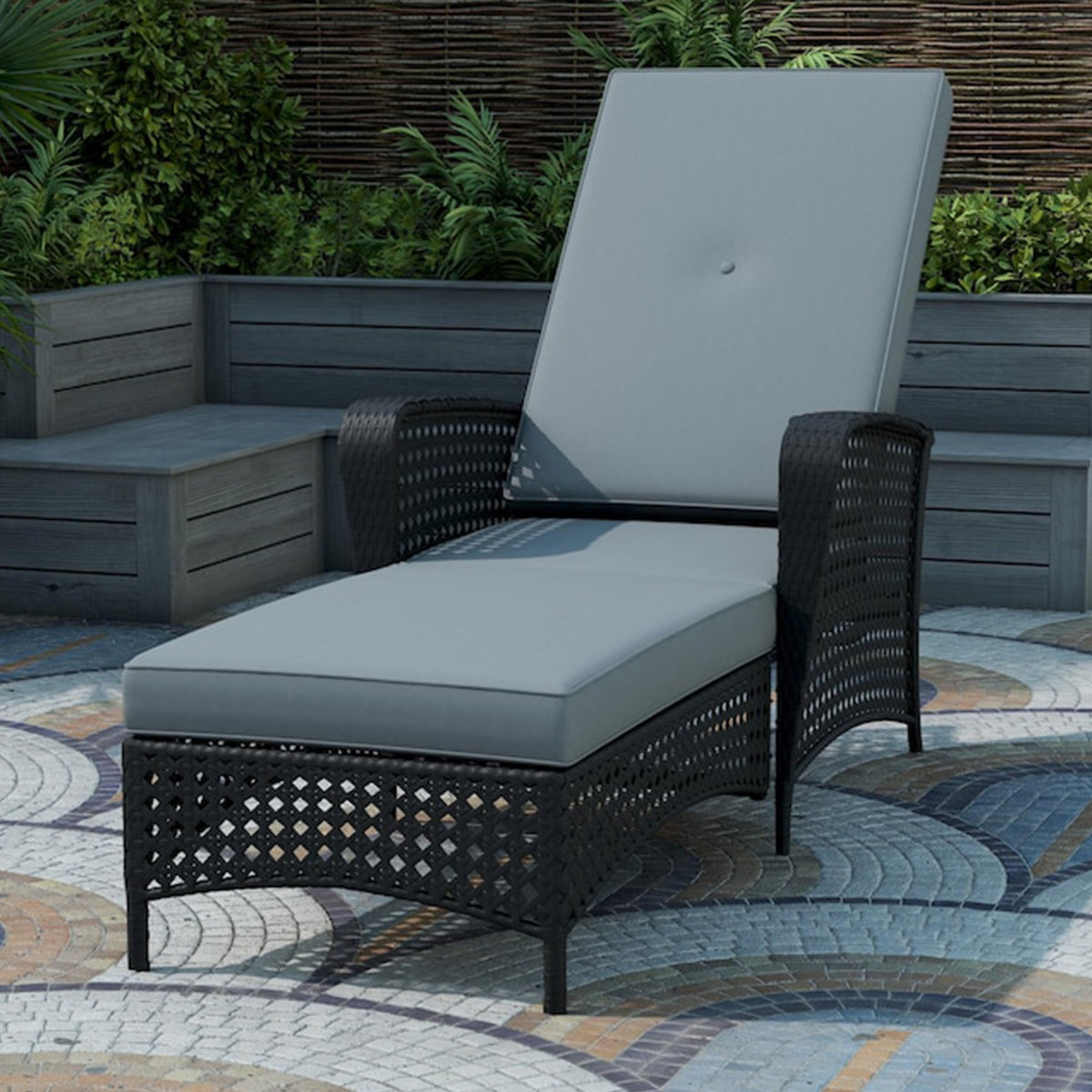 Black Reclining Outdoor Chaise Lounge Chair