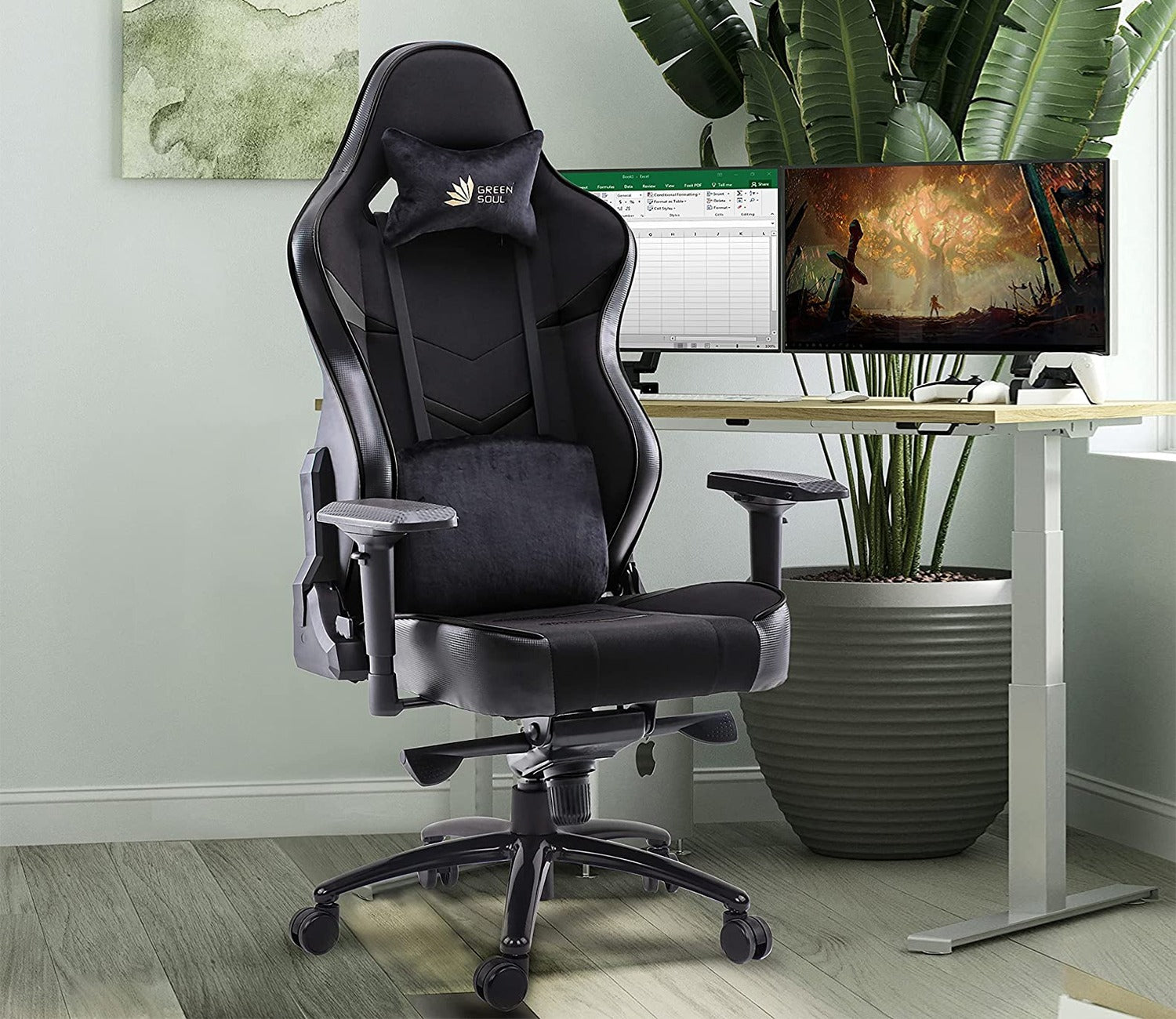 Monster T Spandex Fabric And PU Leather Frog Mechanism Gaming Chair (Black)