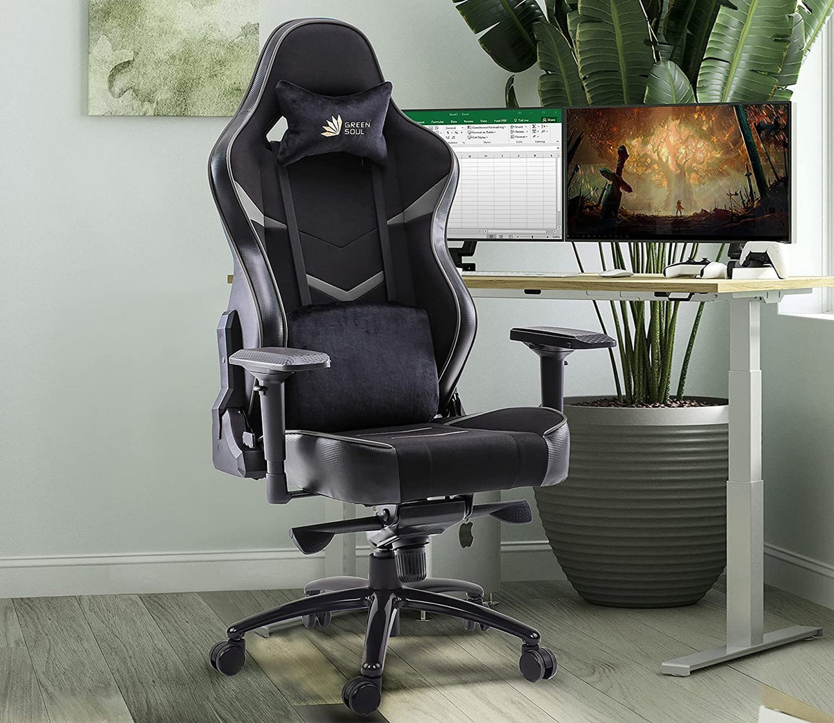 Monster T Spandex Fabric And PU Leather Frog Mechanism Gaming Chair (Grey)