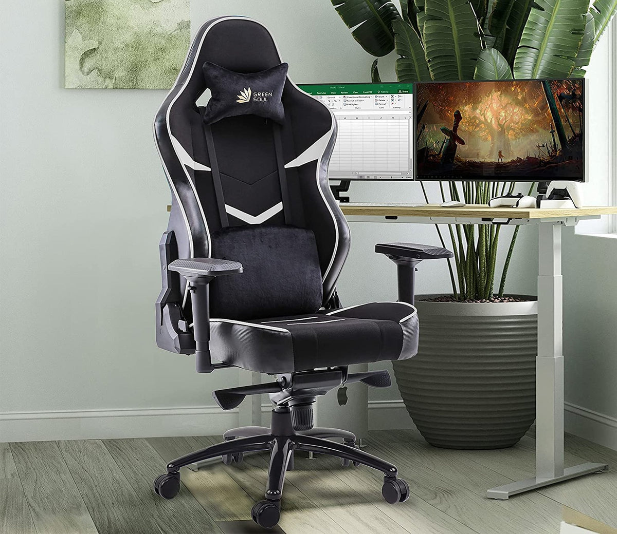 Monster T Spandex Fabric And PU Leather Frog Mechanism Gaming Chair (White)