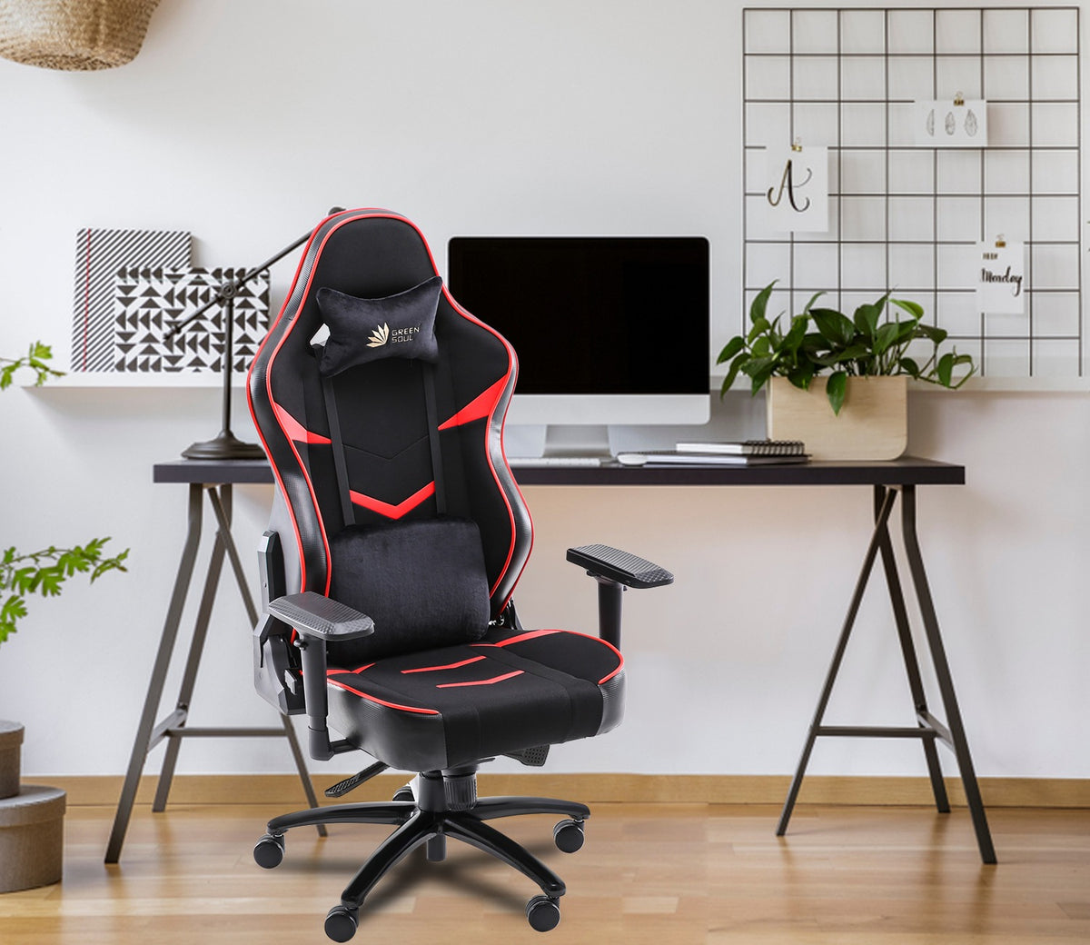 Monster S Deer Mechanism Spandex Fabric And PU Leather Gaming Chair (Red)