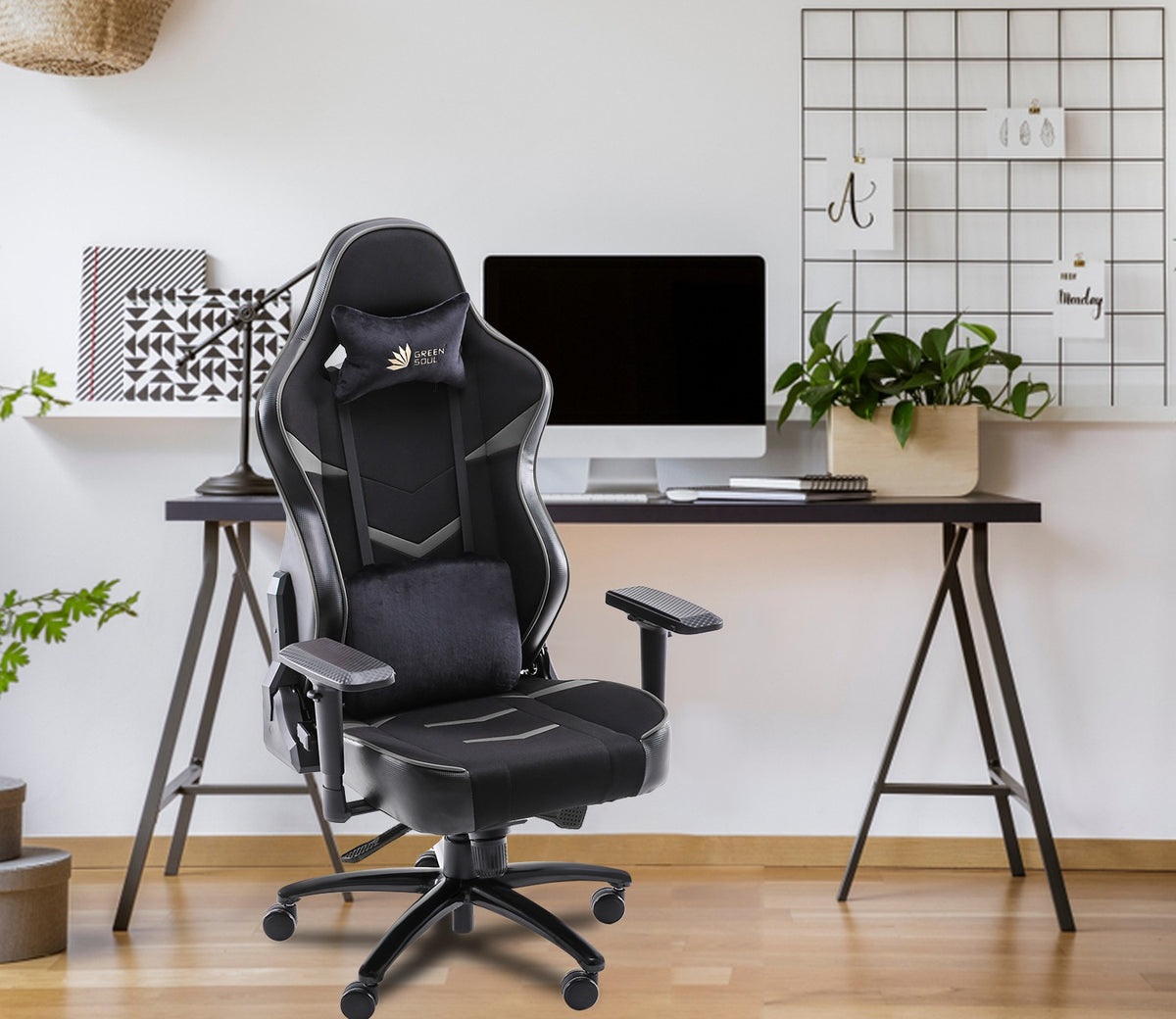 Monster S Deer Mechanism Spandex Fabric And PU Leather Gaming Chair (Grey)