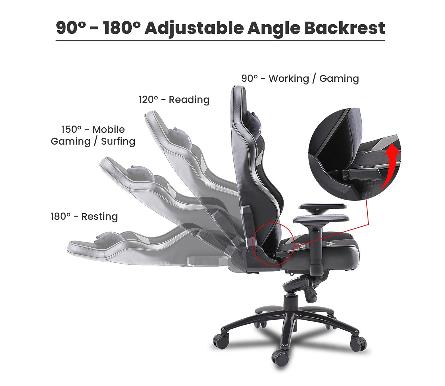 Monster T Spandex Fabric And PU Leather Frog Mechanism Gaming Chair (Grey)