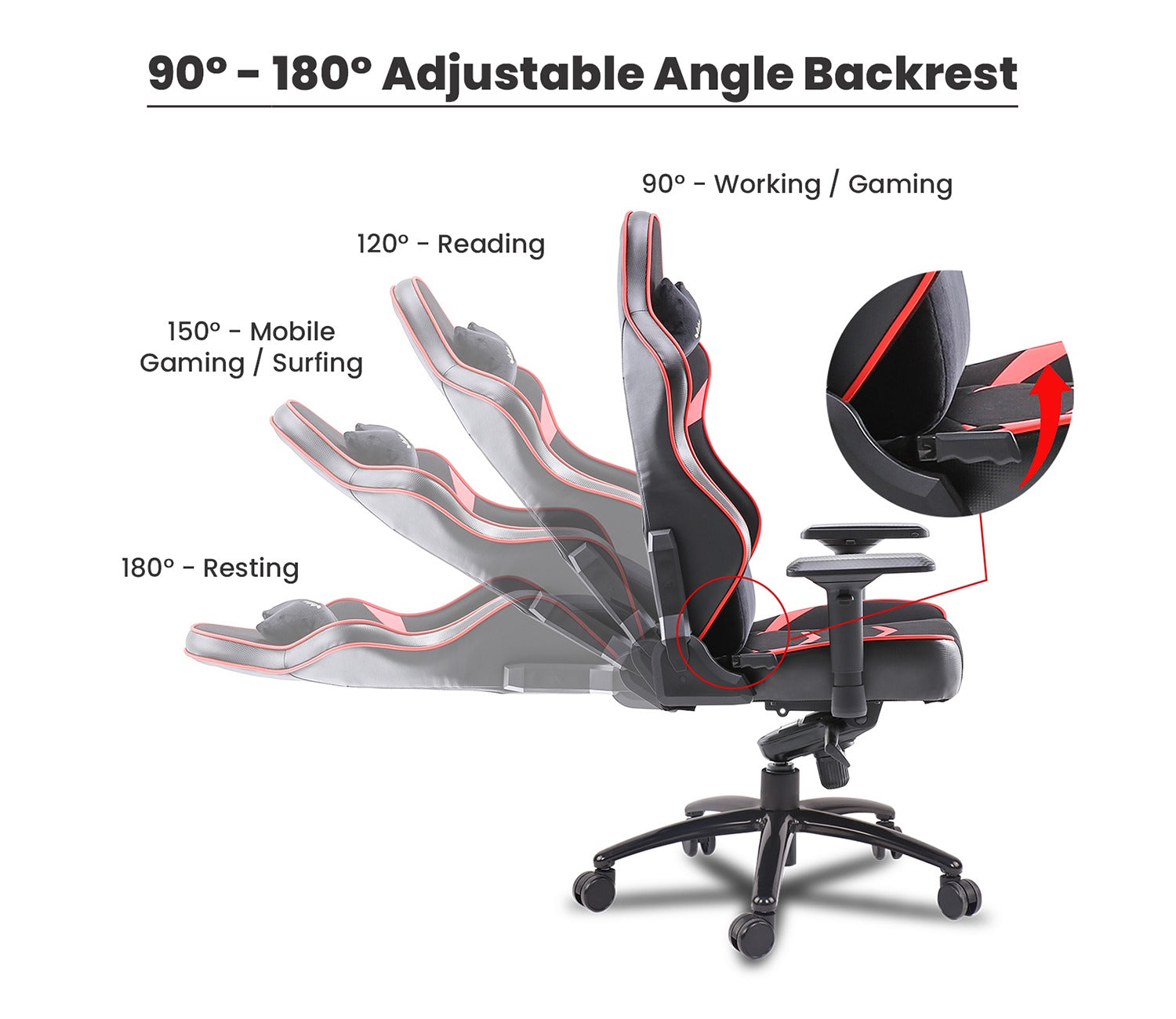 Monster T Spandex Fabric And PU Leather Frog Mechanism Gaming Chair (Red)