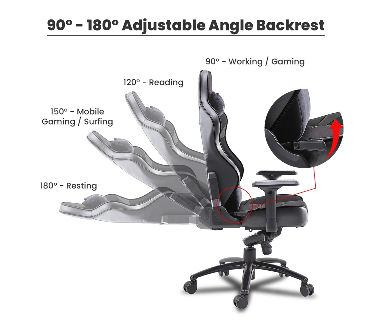 Monster T Spandex Fabric And PU Leather Frog Mechanism Gaming Chair (Black)