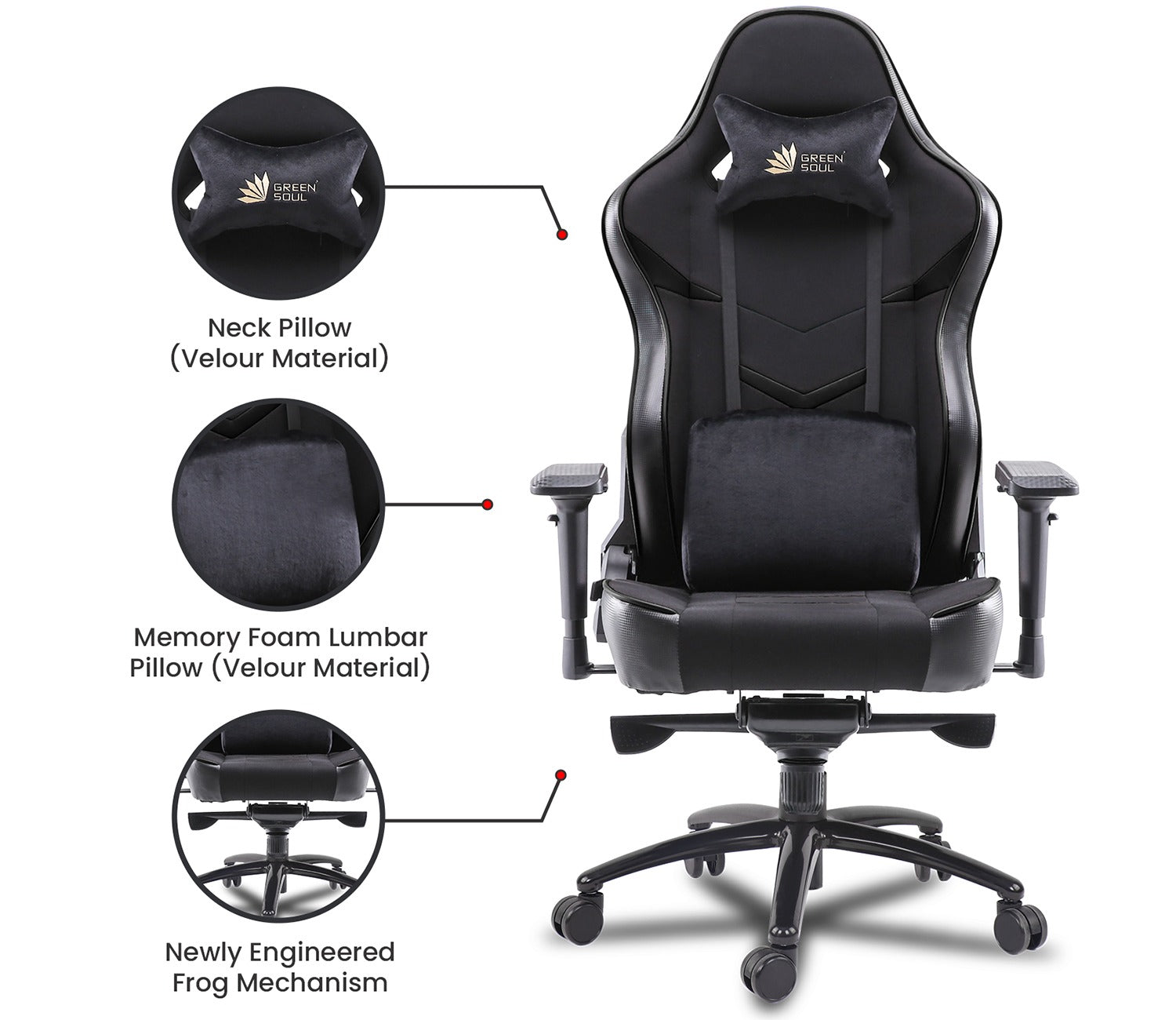 Monster T Spandex Fabric And PU Leather Frog Mechanism Gaming Chair (Black)
