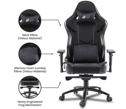 Monster T Spandex Fabric And PU Leather Frog Mechanism Gaming Chair (Black)