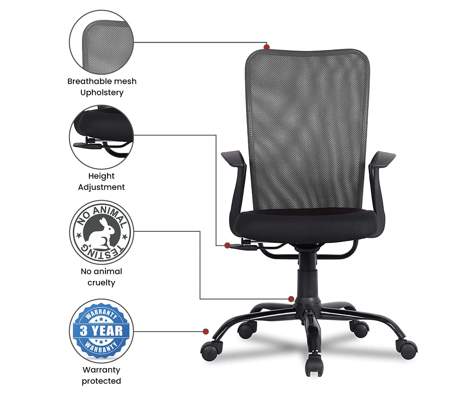 Seoul Mesh Ergonomic Upholstered High Back Office Chair (Grey)