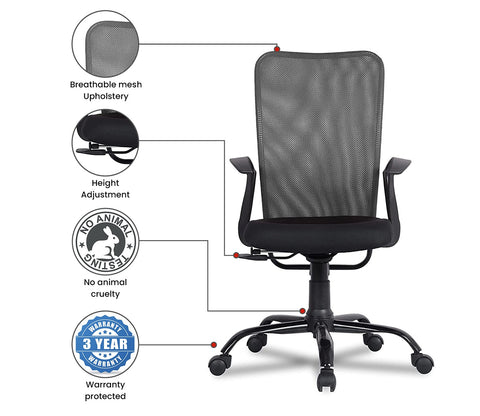 Seoul Mesh Ergonomic Upholstered High Back Office Chair (Grey)