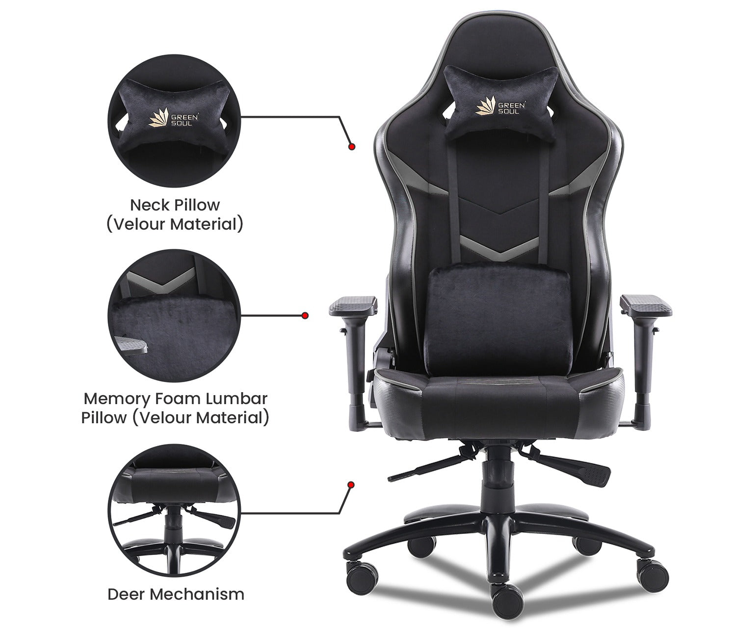 Monster S Deer Mechanism Spandex Fabric And PU Leather Gaming Chair (Grey)