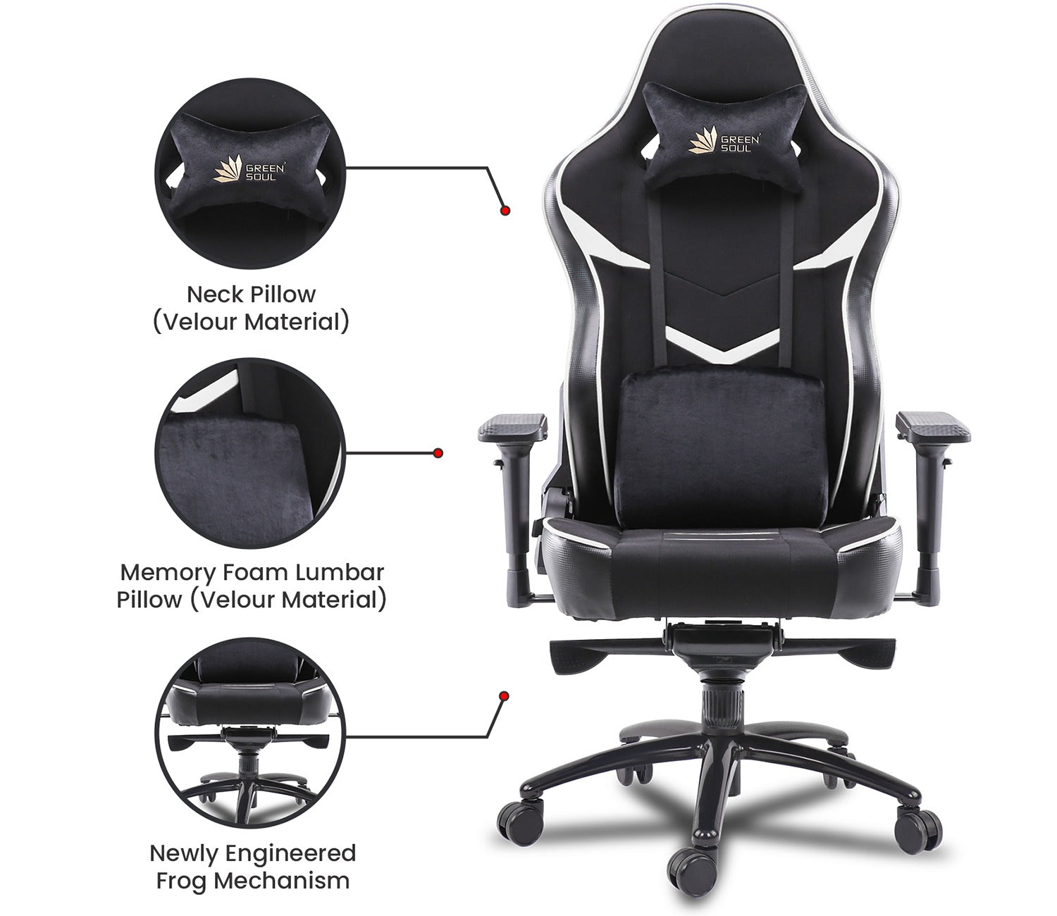 Monster T Spandex Fabric And PU Leather Frog Mechanism Gaming Chair (White)
