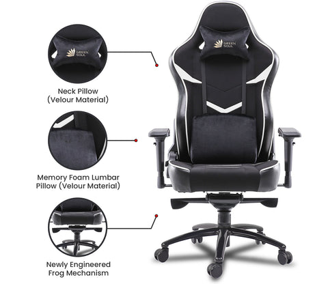 Monster T Spandex Fabric And PU Leather Frog Mechanism Gaming Chair (White)