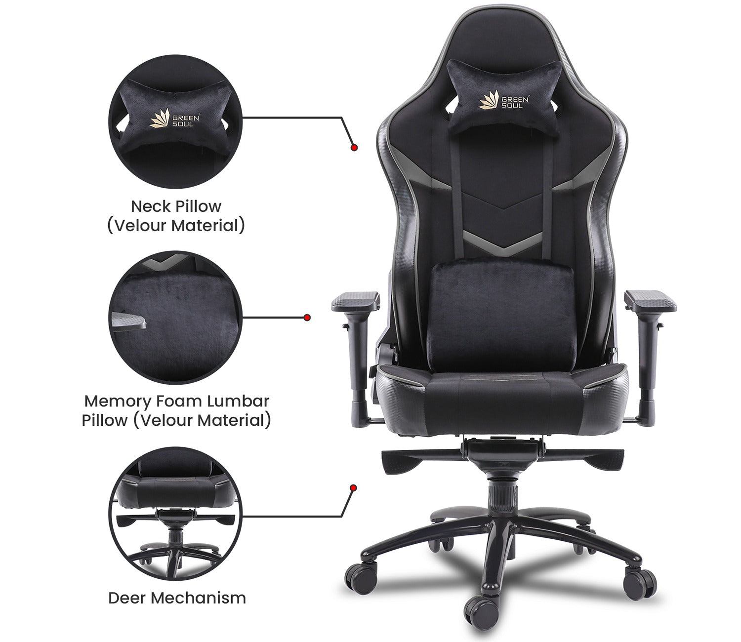 Monster T Spandex Fabric And PU Leather Frog Mechanism Gaming Chair (Grey)