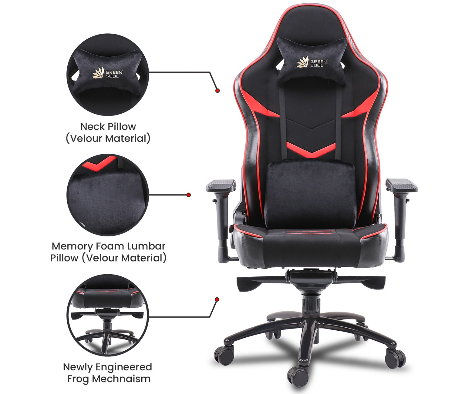Monster T Spandex Fabric And PU Leather Frog Mechanism Gaming Chair (Red)