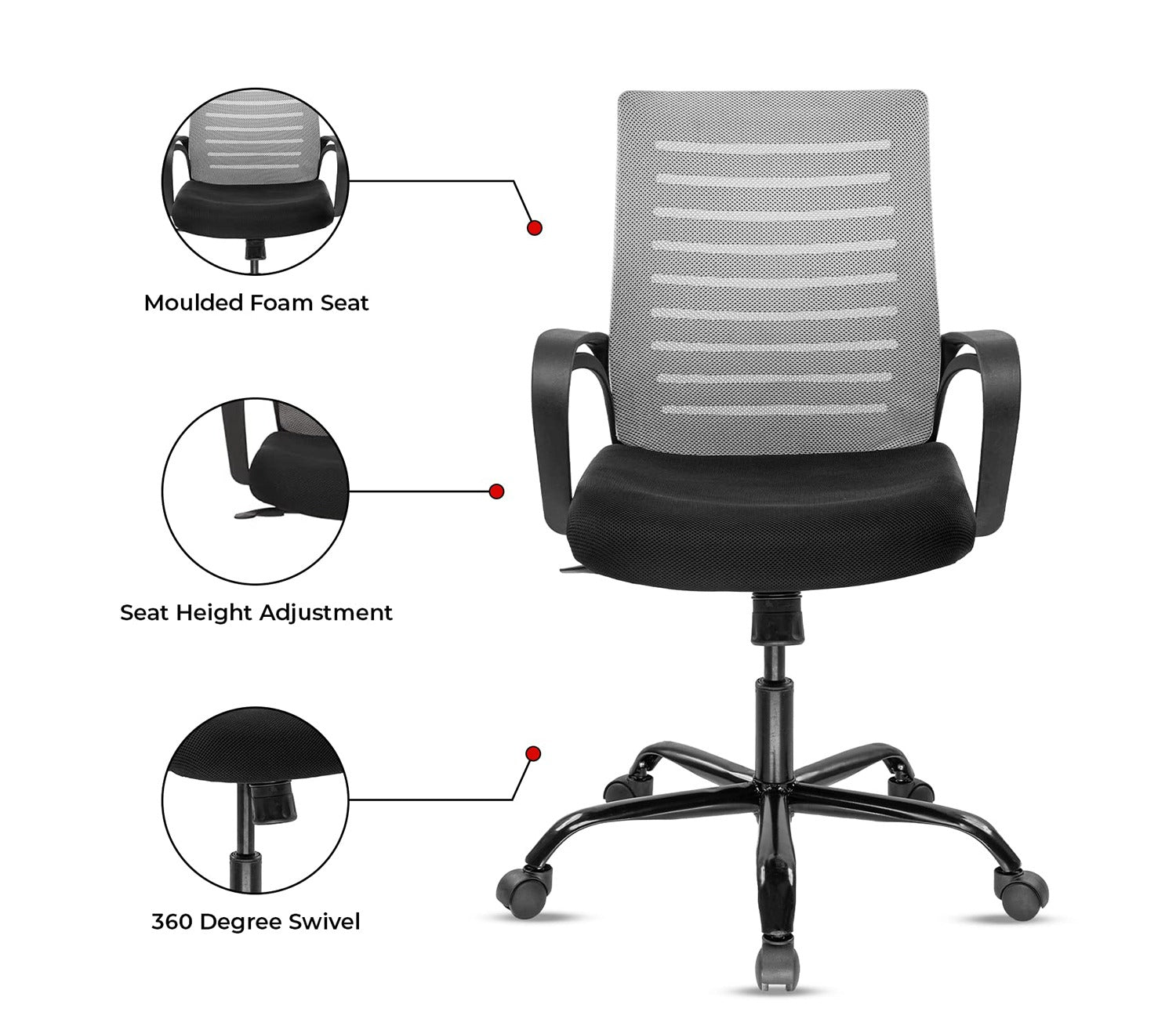 Atom Breathable Mesh Adjustable Ergonomic Office Chair (Grey)