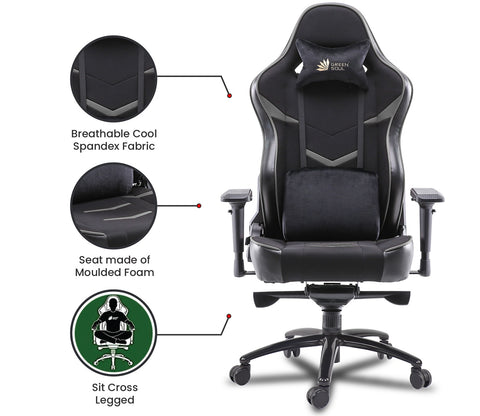 Monster T Spandex Fabric And PU Leather Frog Mechanism Gaming Chair (Grey)