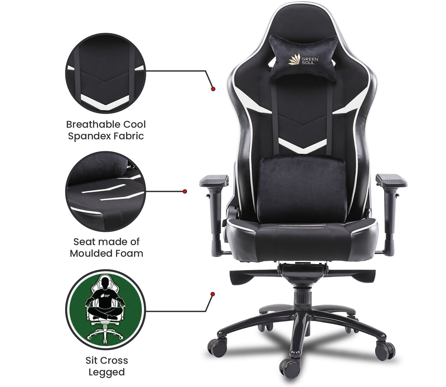 Monster T Spandex Fabric And PU Leather Frog Mechanism Gaming Chair (White)