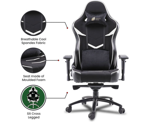 Monster T Spandex Fabric And PU Leather Frog Mechanism Gaming Chair (White)