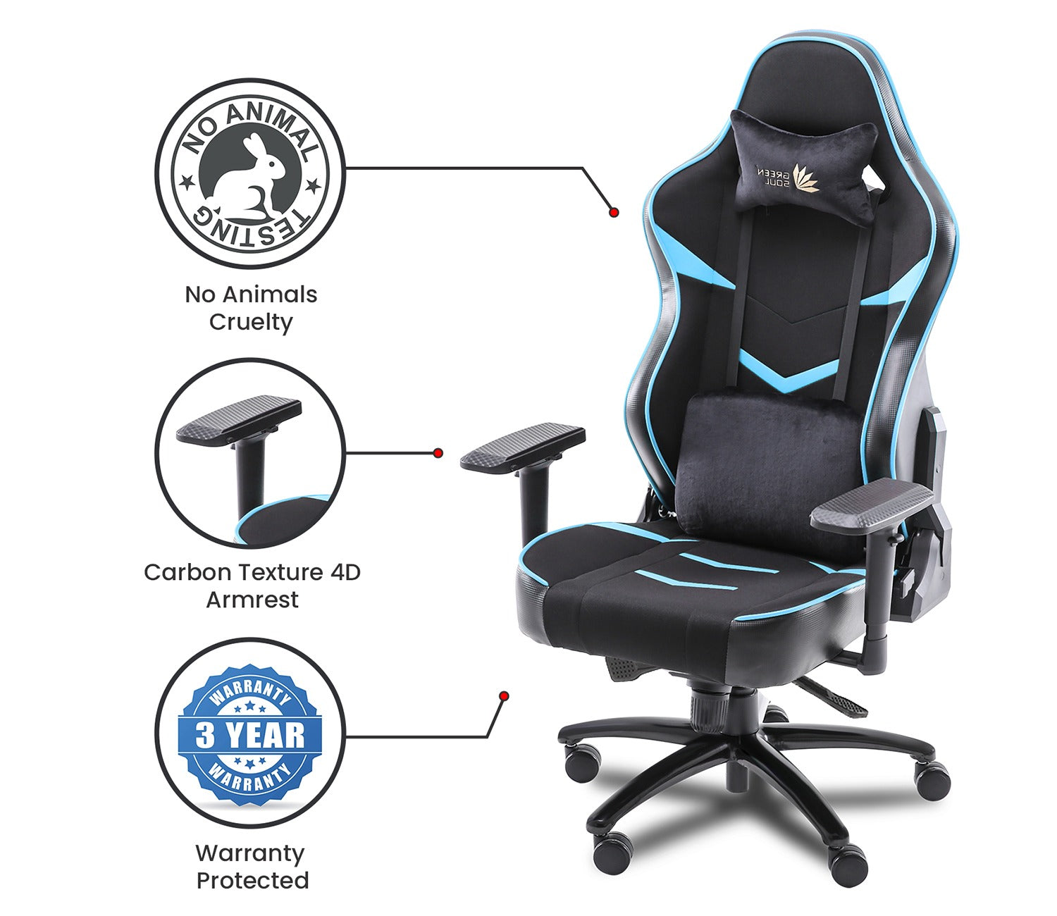 Monster S Deer Mechanism Spandex Fabric And PU Leather Gaming Chair (Blue)