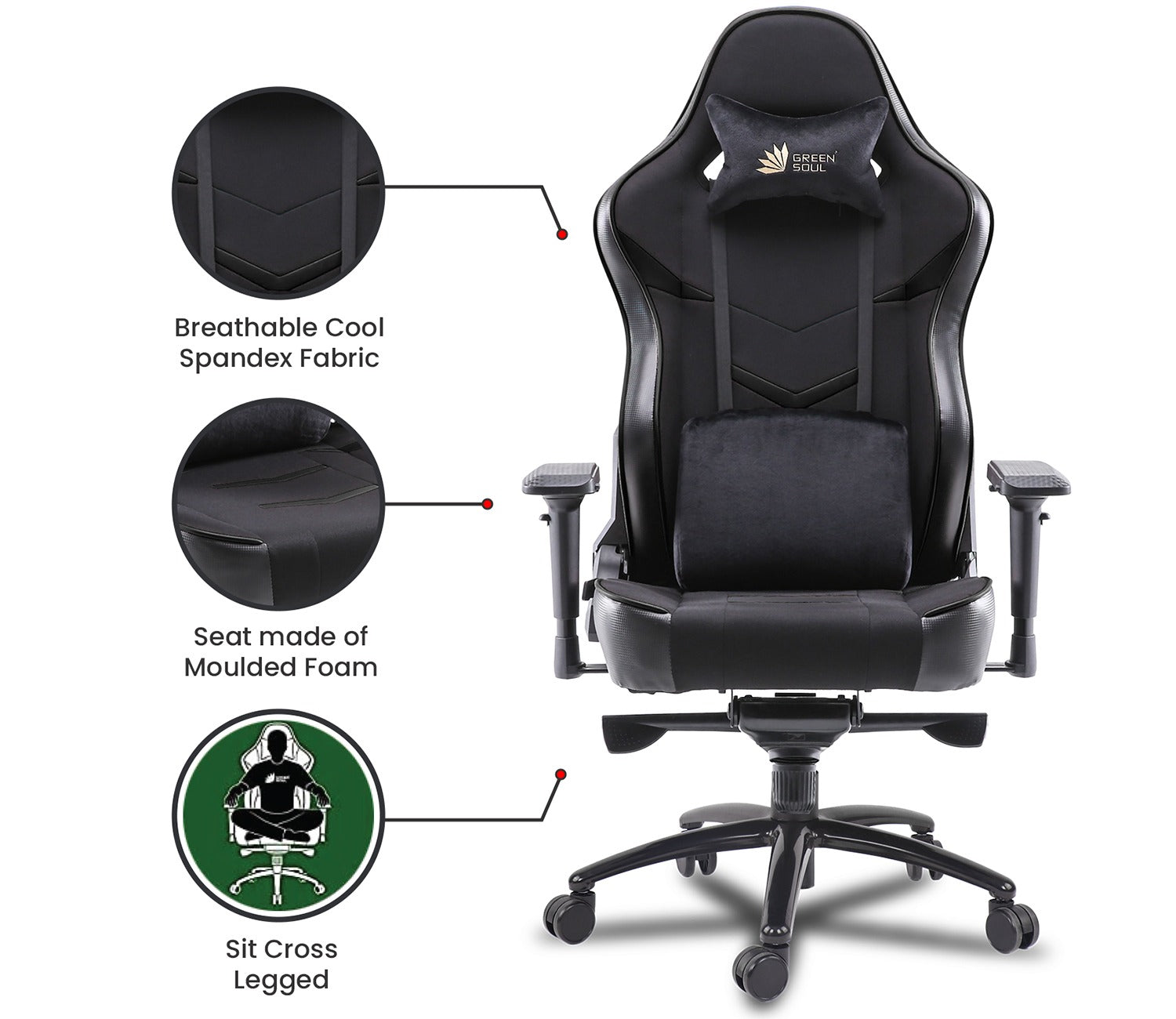 Monster T Spandex Fabric And PU Leather Frog Mechanism Gaming Chair (Black)