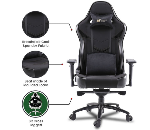 Monster T Spandex Fabric And PU Leather Frog Mechanism Gaming Chair (Black)