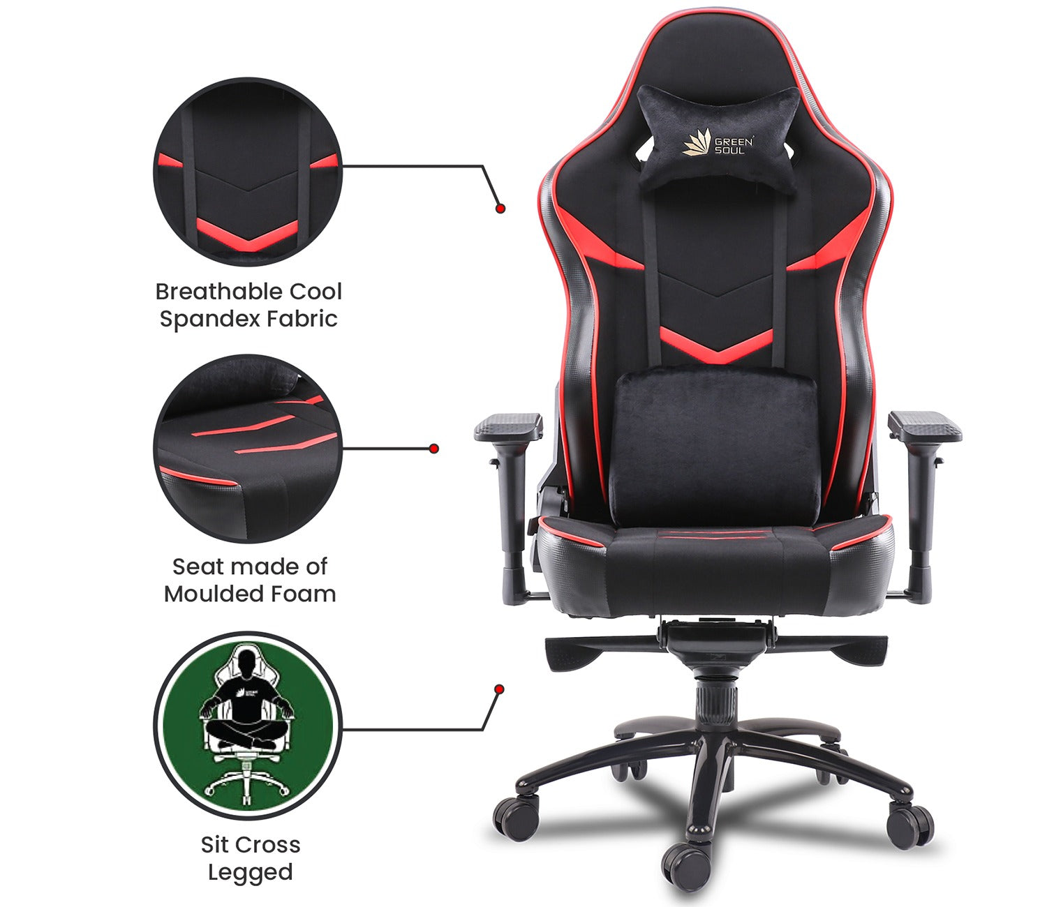 Monster T Spandex Fabric And PU Leather Frog Mechanism Gaming Chair (Red)