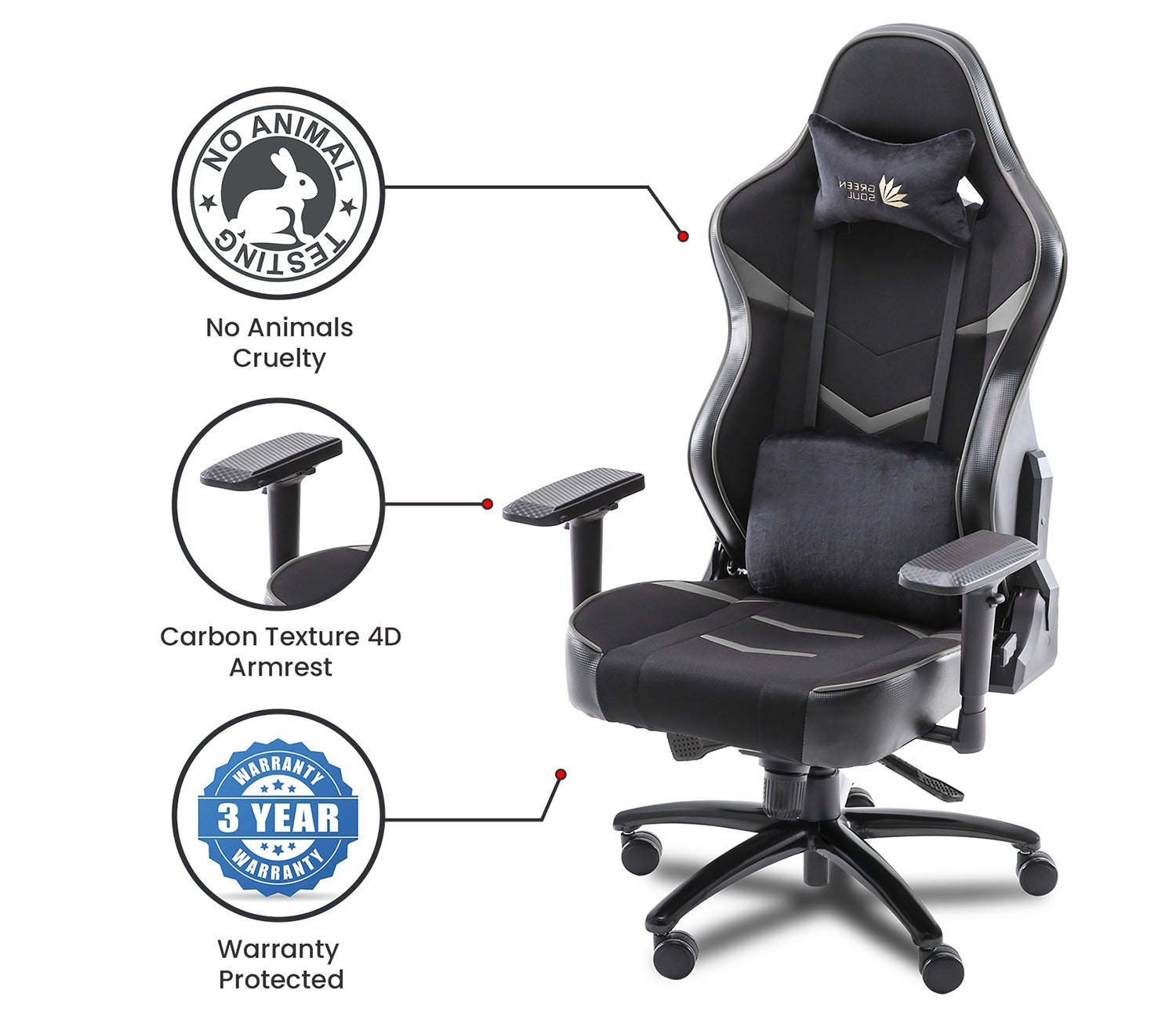 Monster S Deer Mechanism Spandex Fabric And PU Leather Gaming Chair (Grey)