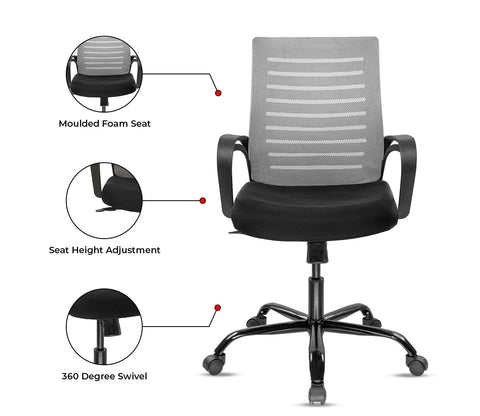 Atom Breathable Mesh Adjustable Ergonomic Office Chair (Grey)