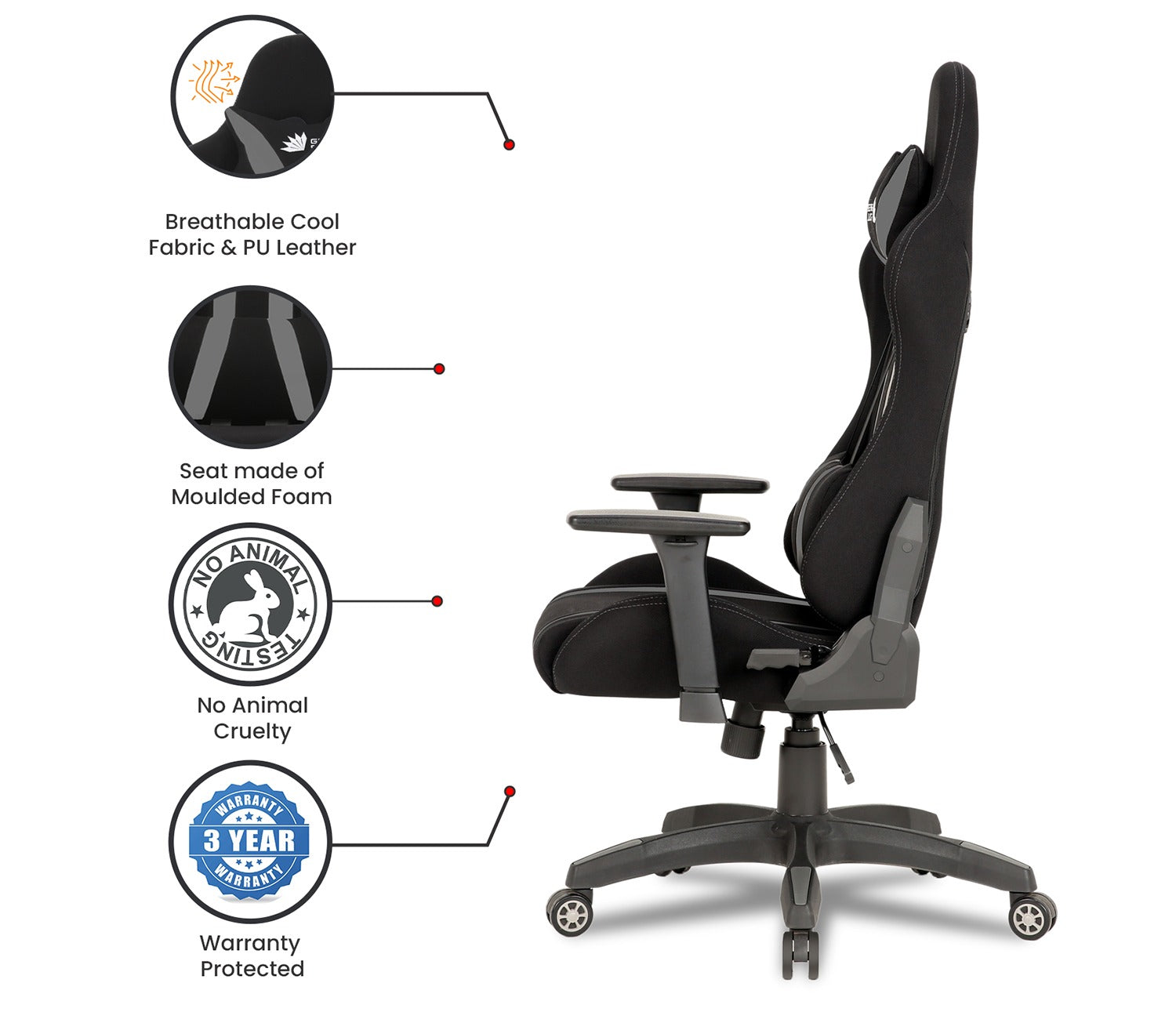 Beast PU Leather Butterfly Mechanism Gaming Chair (Grey)