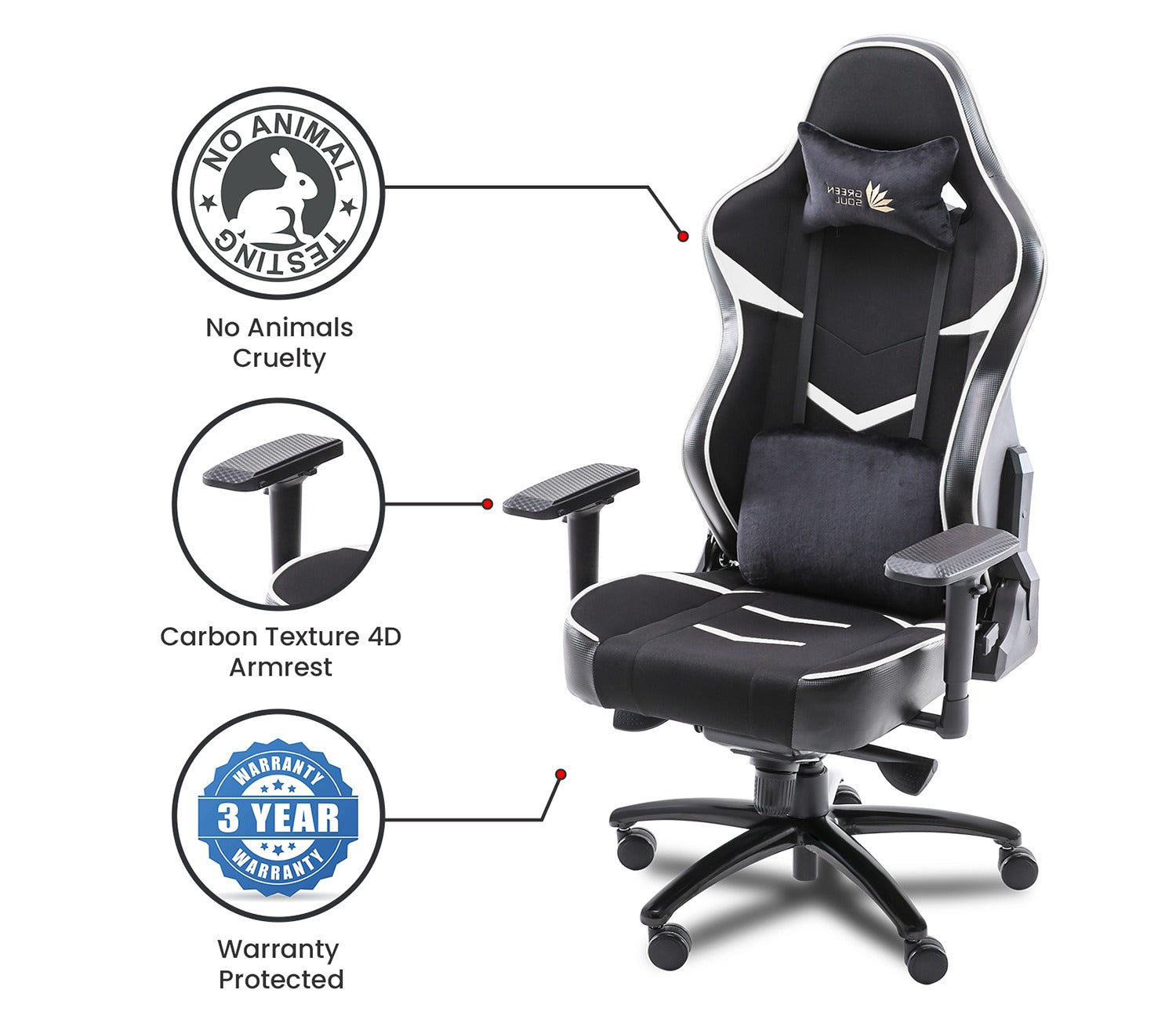 Monster T Spandex Fabric And PU Leather Frog Mechanism Gaming Chair (White)