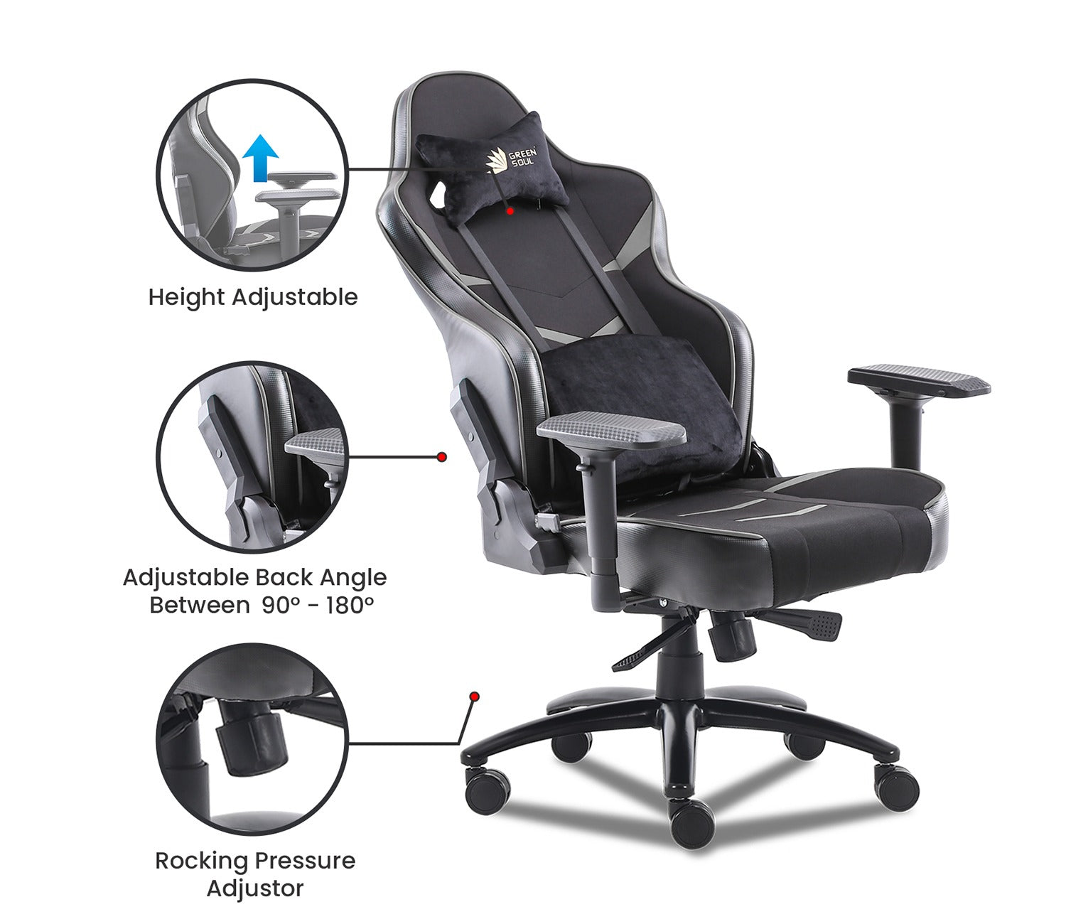 Monster S Deer Mechanism Spandex Fabric And PU Leather Gaming Chair (Grey)