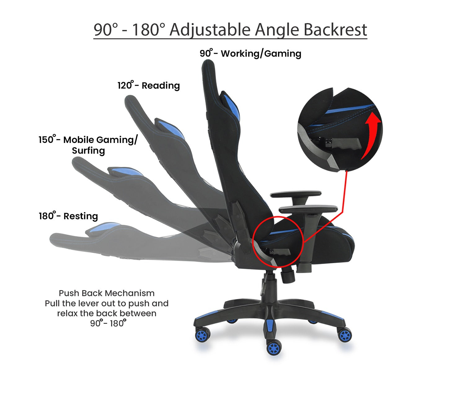 Beast PU Leather Butterfly Mechanism Gaming Chair (Blue)