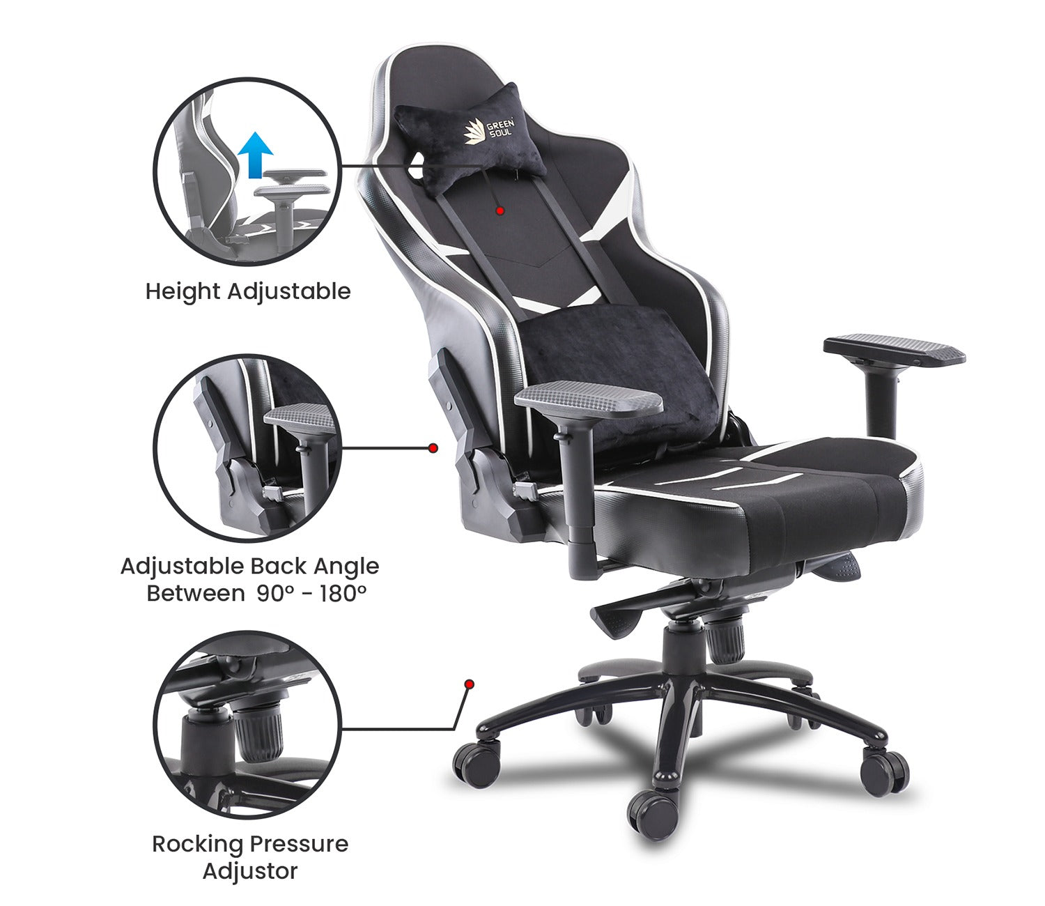 Monster T Spandex Fabric And PU Leather Frog Mechanism Gaming Chair (White)