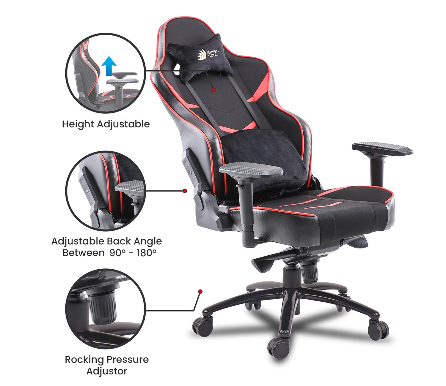 Monster T Spandex Fabric And PU Leather Frog Mechanism Gaming Chair (Red)