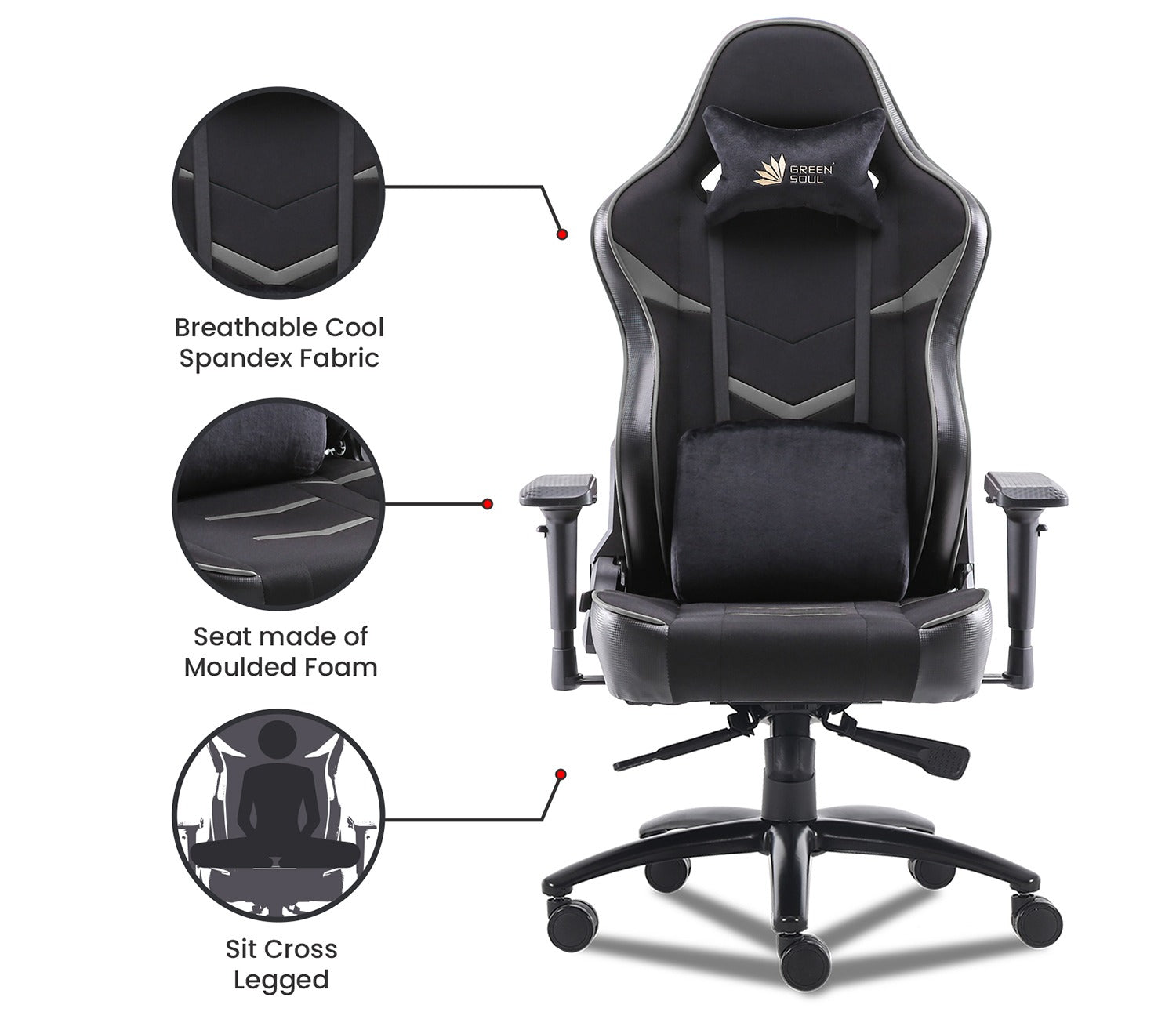 Monster S Deer Mechanism Spandex Fabric And PU Leather Gaming Chair (Grey)