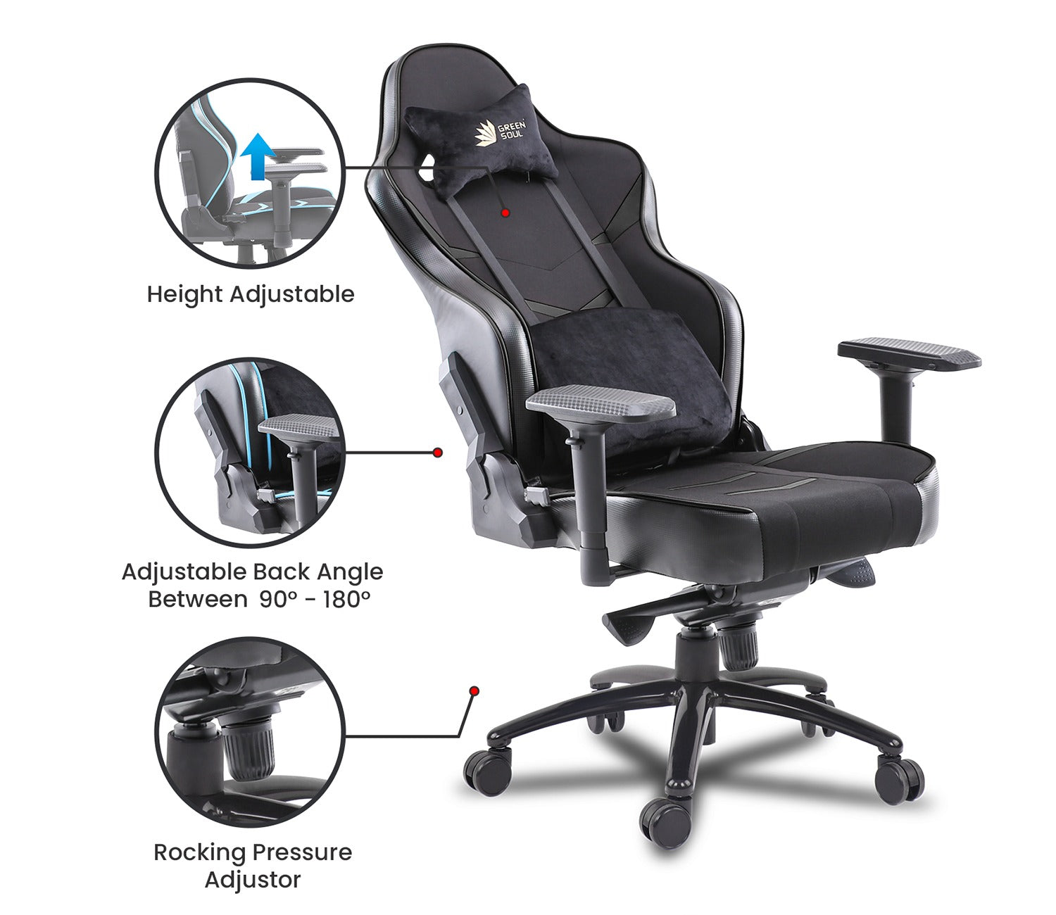 Monster T Spandex Fabric And PU Leather Frog Mechanism Gaming Chair (Black)