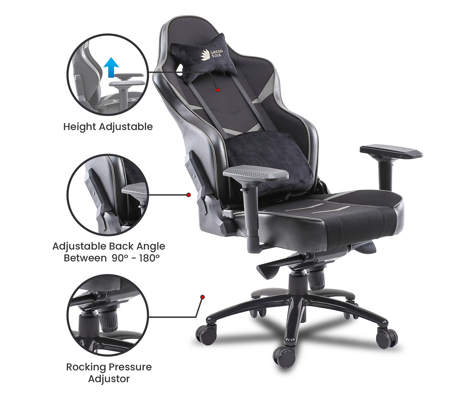 Monster T Spandex Fabric And PU Leather Frog Mechanism Gaming Chair (Grey)