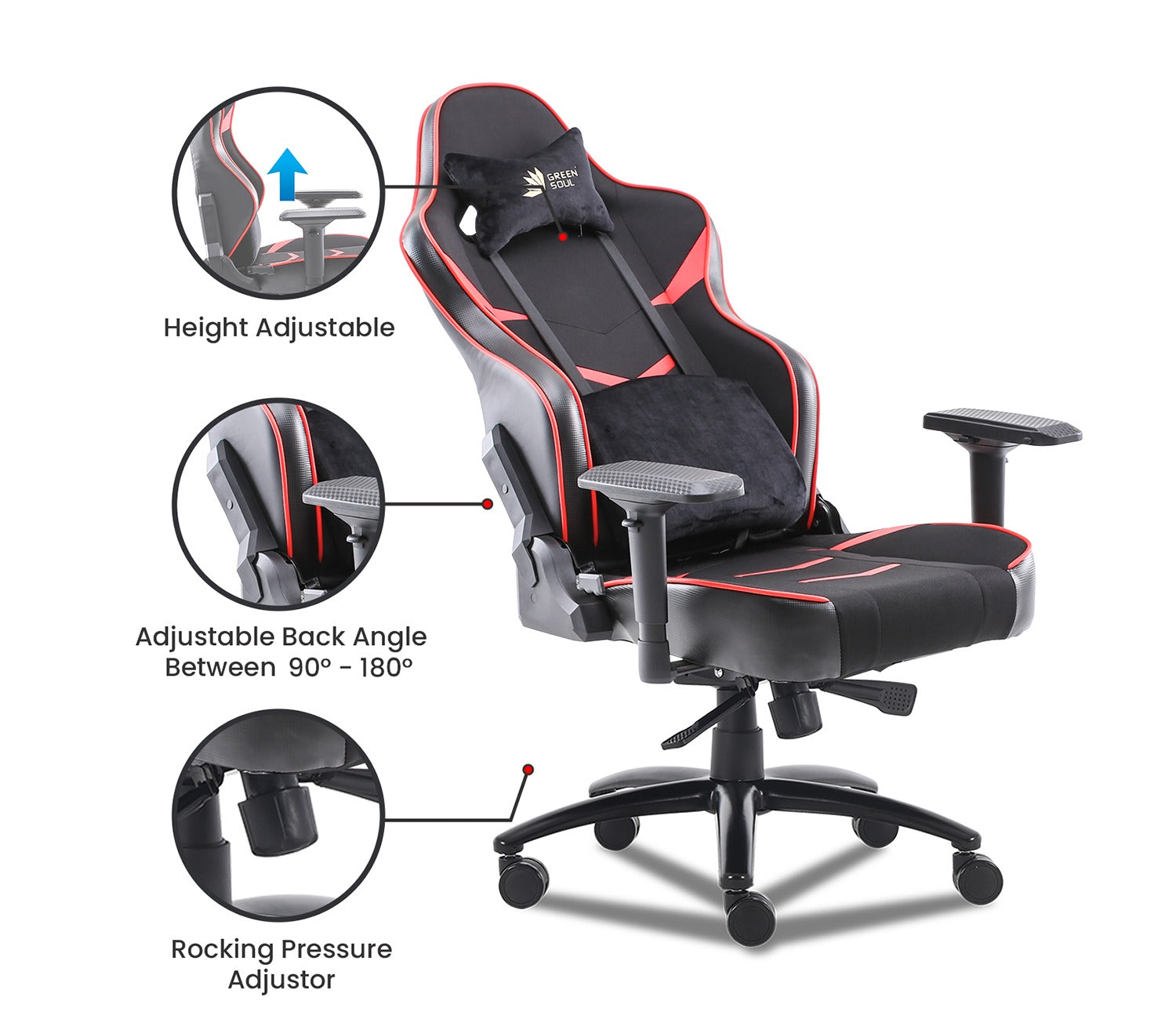 Monster S Deer Mechanism Spandex Fabric And PU Leather Gaming Chair (Red)