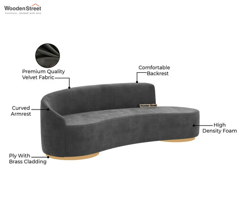 Osbert 3 Seater Curved Sofa (Velvet, Graphite Grey)