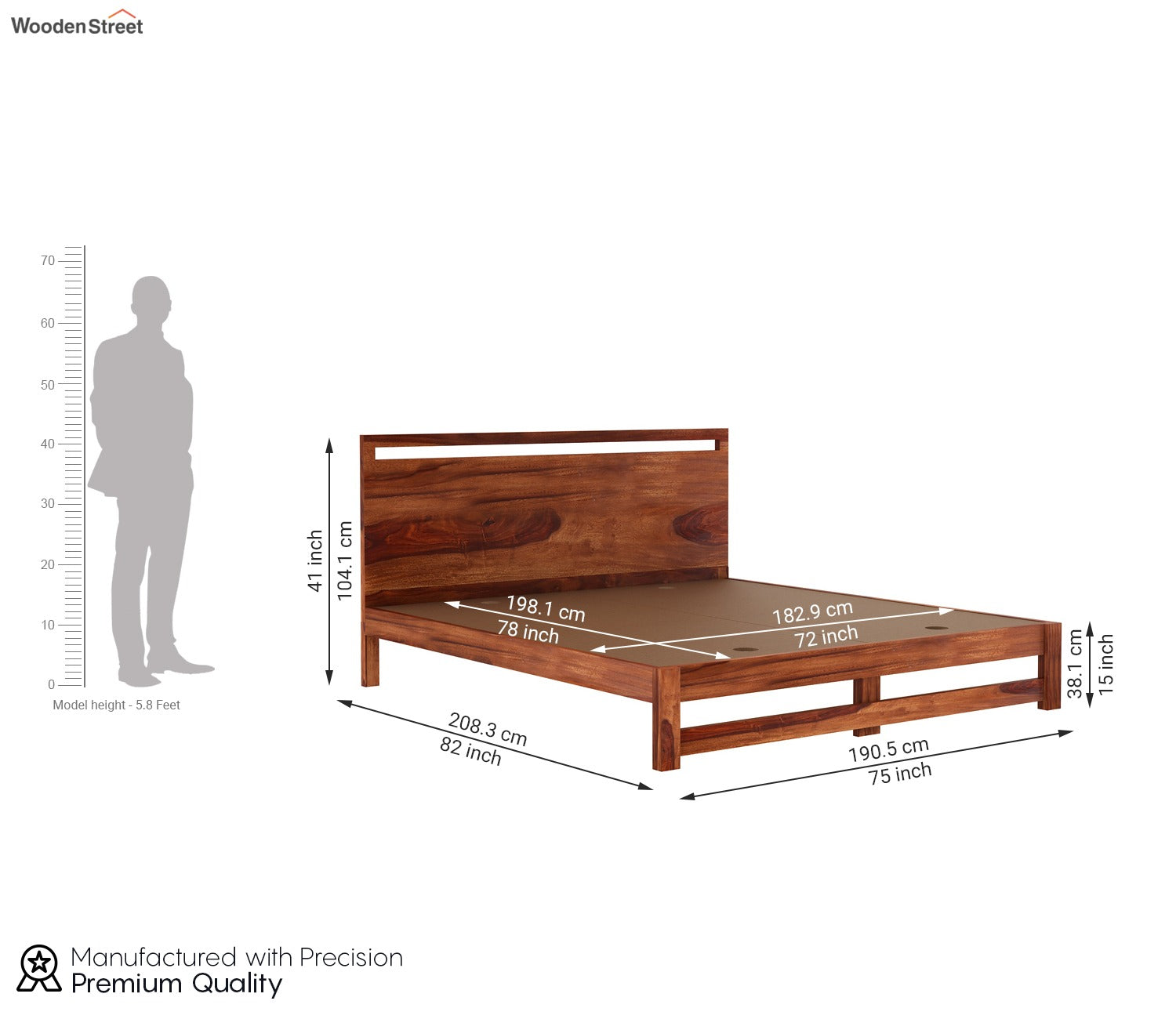 Bacon Bed without Storage (King Size, Honey Finish)
