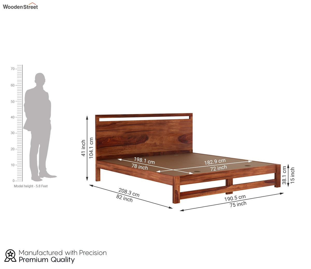 Bacon Bed without Storage (King Size, Honey Finish)