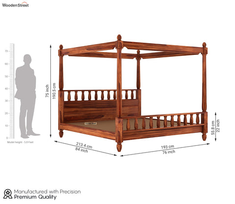 Allure Poster Bed Without Storage (King Size, Honey Finish)