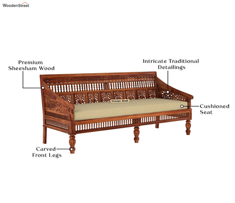 Alanis Wooden Sofa Set (Honey Finish)