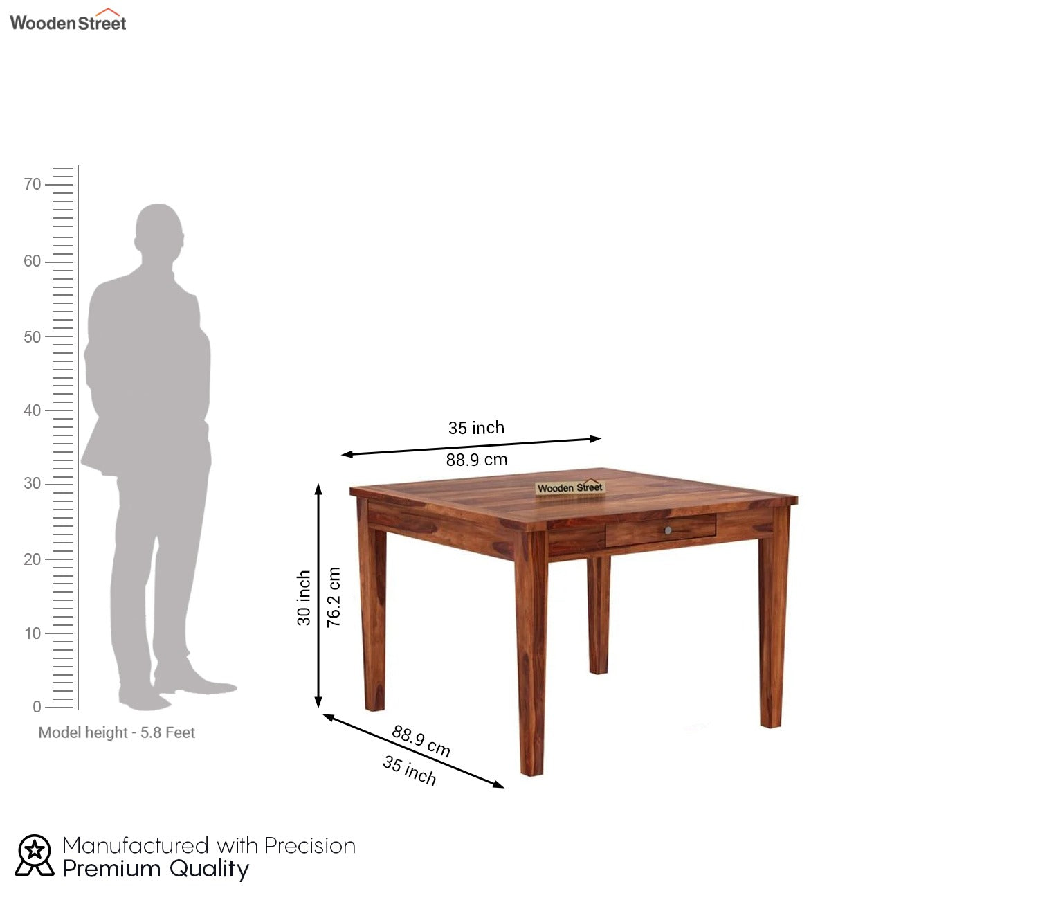 Mcbeth 4 Seater Dining Table With Storage (Honey Finish)