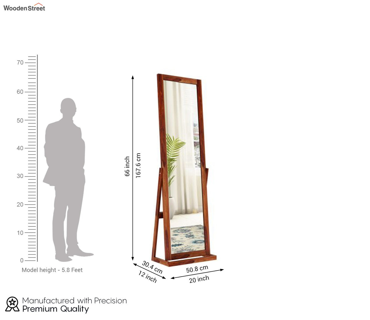 Walter Sheesham Wood Full Length Dressing Mirror (Honey Finish)